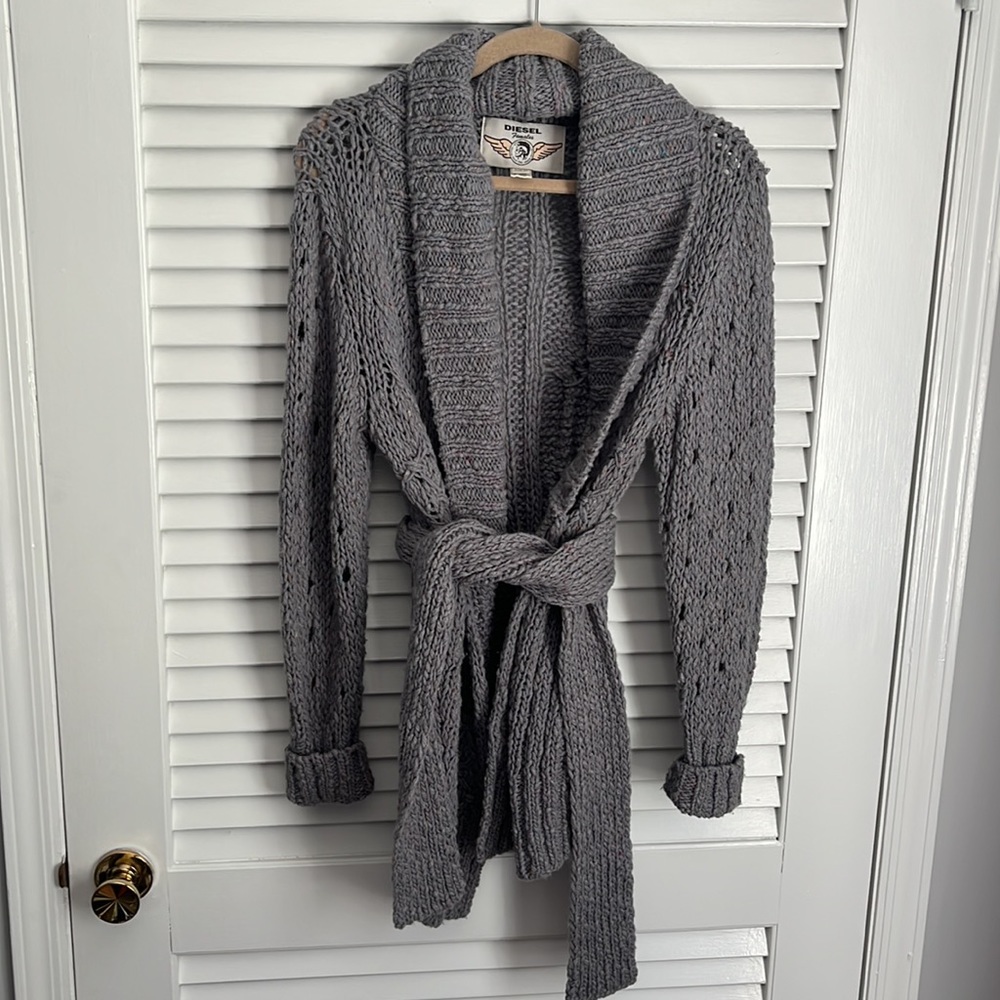 Y2K Vintage Diesel Jeans Belted Chunky Knit Oversized Cardigan Sweater